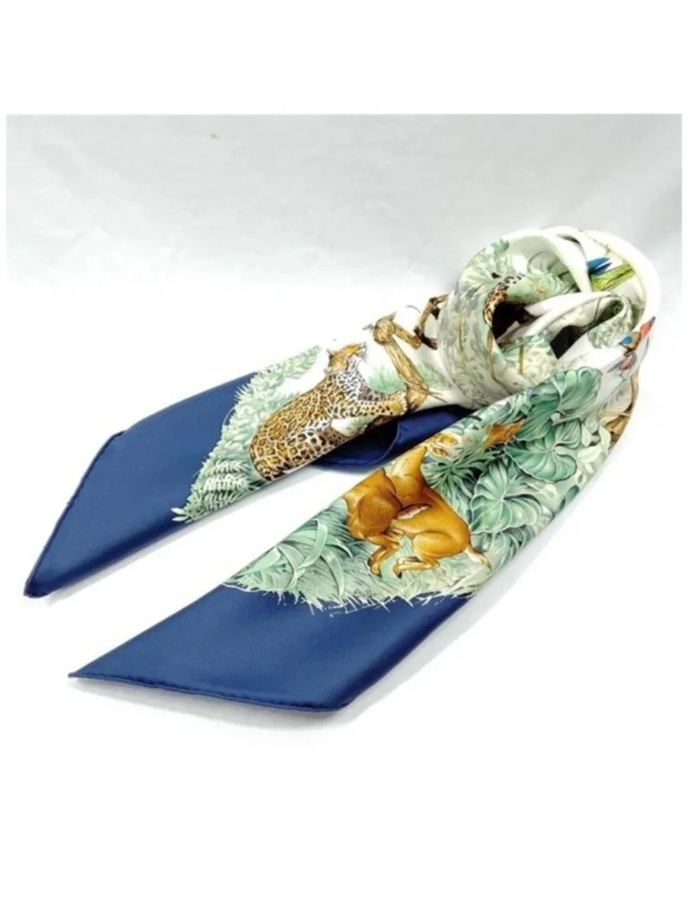 Authentic Hermès Equateur Carré 90 Silk Scarf Blue Jungle Wildlife
